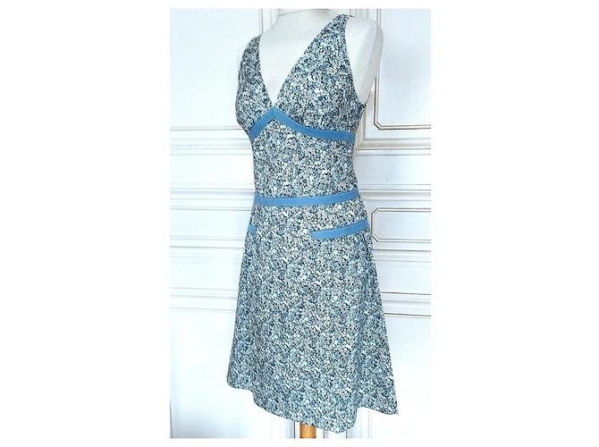 Cacharel Vestido Mini de Algodão Estampado Liberty Branco Azul - vista 19