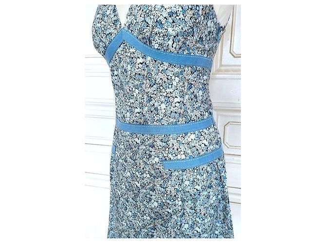Cacharel Vestido Mini de Algodão Estampado Liberty Branco Azul - vista 20