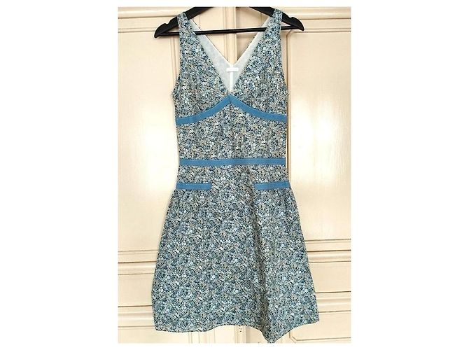 Cacharel Vestido Mini de Algodão Estampado Liberty Branco Azul - vista 3