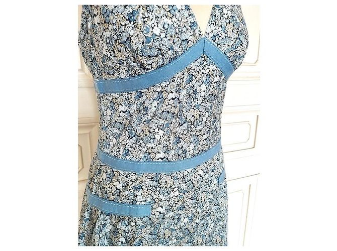 Cacharel Vestido Mini de Algodão Estampado Liberty Branco Azul - vista 4