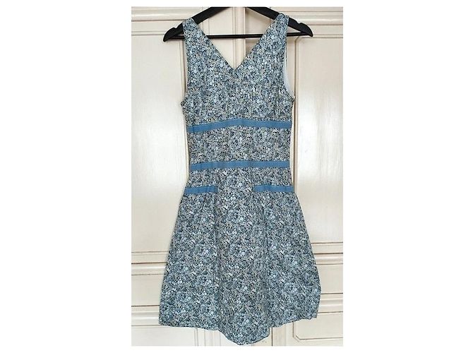 Cacharel Vestido Mini de Algodão Estampado Liberty Branco Azul - vista 5
