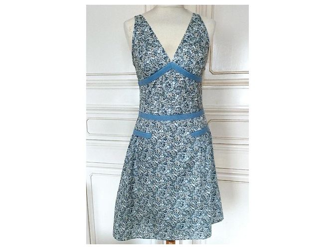 Cacharel Vestido Mini de Algodão Estampado Liberty Branco Azul - vista 6