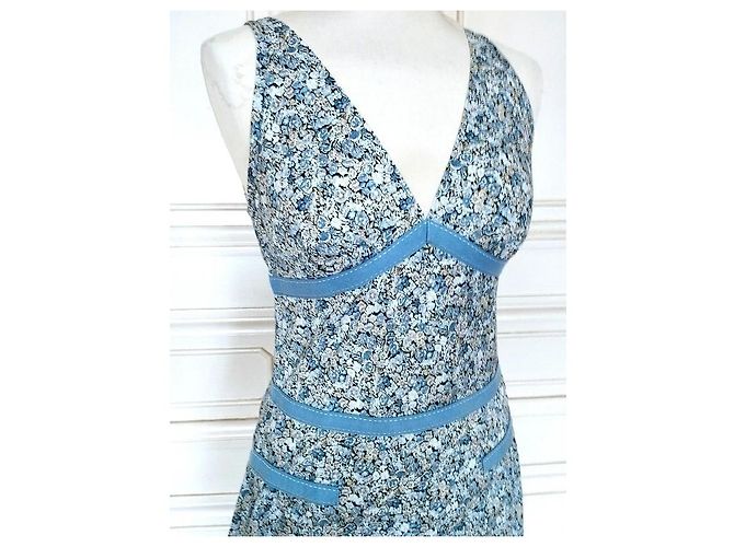 Cacharel Vestido Mini de Algodão Estampado Liberty Branco Azul - vista 7