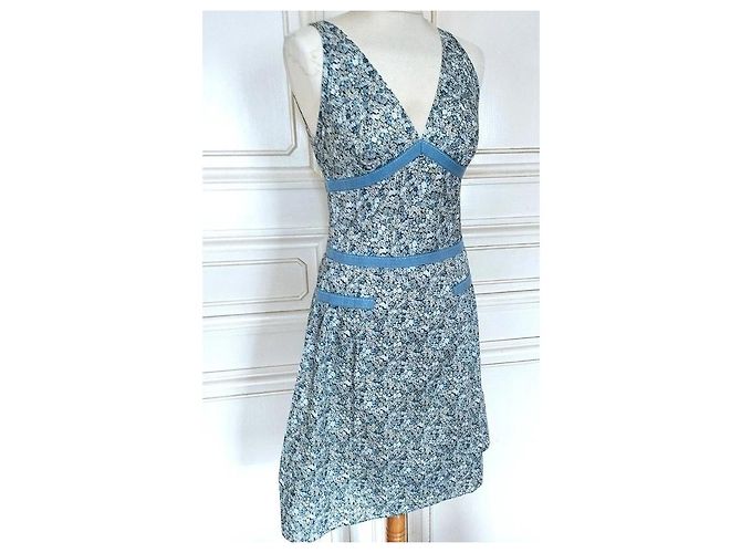 Cacharel Vestido Mini de Algodão Estampado Liberty Branco Azul - vista 8