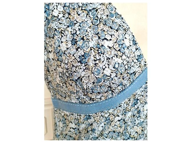 Cacharel Vestido Mini de Algodão Estampado Liberty Branco Azul - vista 9