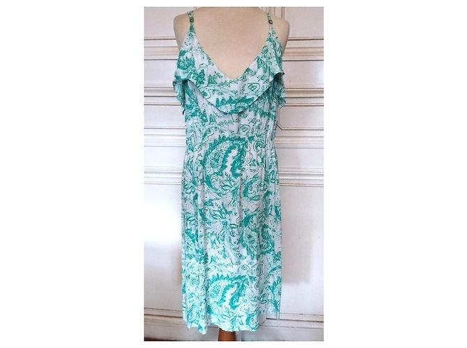 Antik Batik Light Fluide Kleid XL Weiß Grün - Ansicht 2