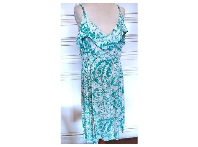 Antik Batik Light Fluide Kleid XL Weiß Grün - Ansicht 4