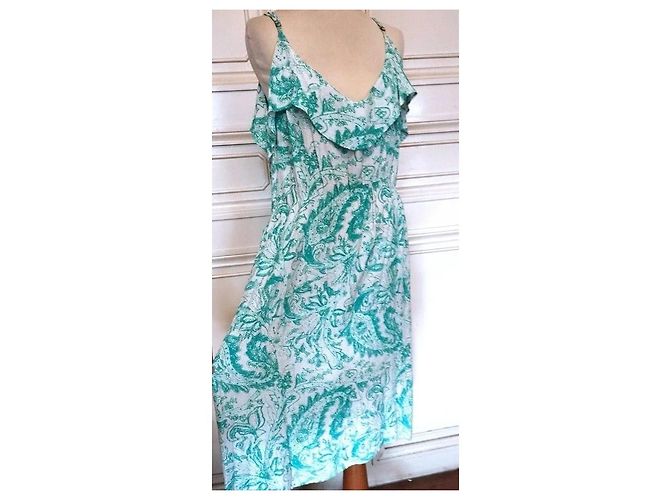 Antik Batik Light Fluide Kleid XL Weiß Grün - Ansicht 6
