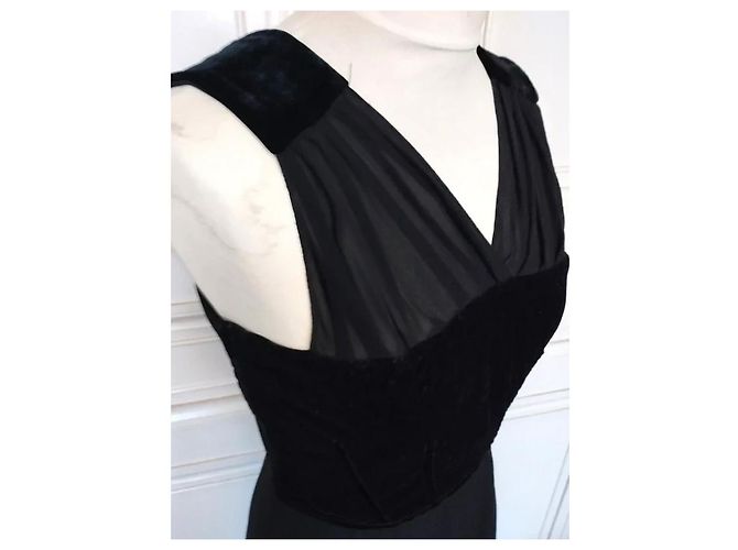 Vanessa Bruno Couture Schwarzes Abendkleid Seide Spitze Samt - Ansicht 17
