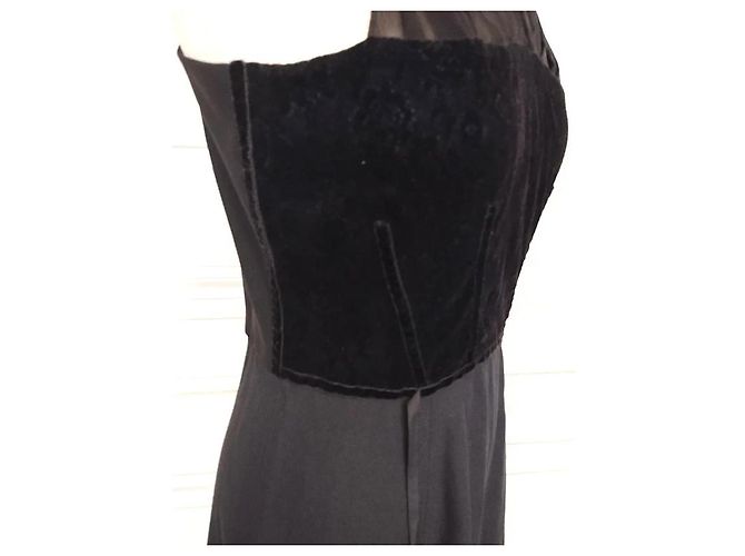 Vanessa Bruno Couture Schwarzes Abendkleid Seide Spitze Samt - Ansicht 19