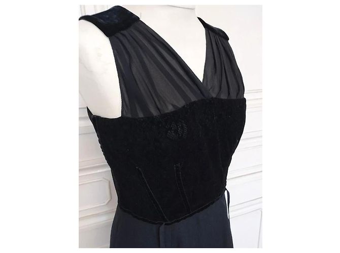 Vanessa Bruno Couture Schwarzes Abendkleid Seide Spitze Samt - Ansicht 2