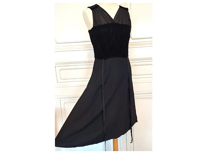 Vanessa Bruno Couture Schwarzes Abendkleid Seide Spitze Samt - Ansicht 4