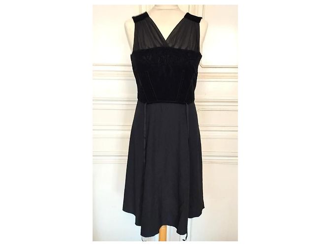 Vanessa Bruno Couture Schwarzes Abendkleid Seide Spitze Samt - Ansicht 9