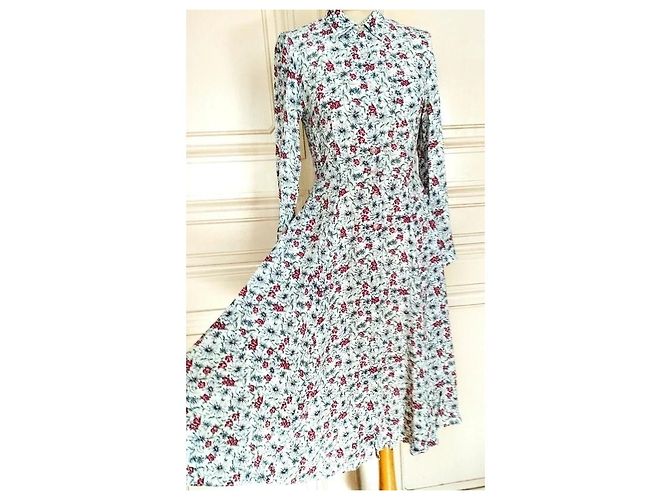 Cacharel Abito Lungo a Camicia Preppy Folk Bianco Rosso Blu - vista 10
