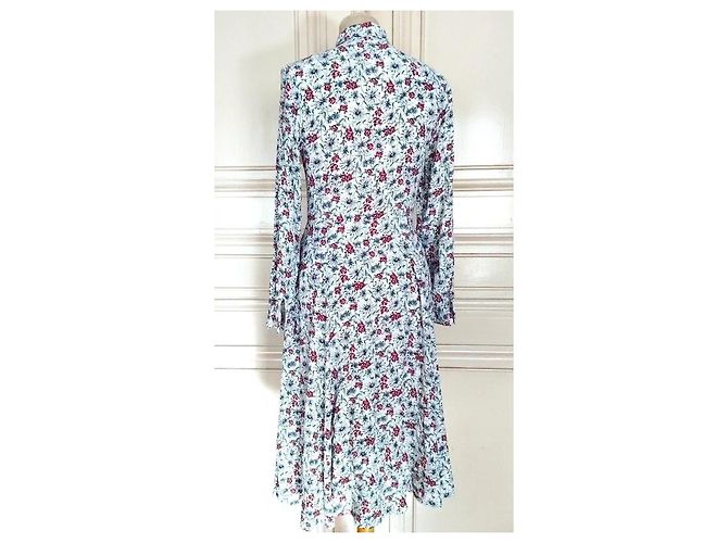 Cacharel Abito Lungo a Camicia Preppy Folk Bianco Rosso Blu - vista 13