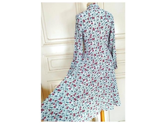 Cacharel Abito Lungo a Camicia Preppy Folk Bianco Rosso Blu - vista 14