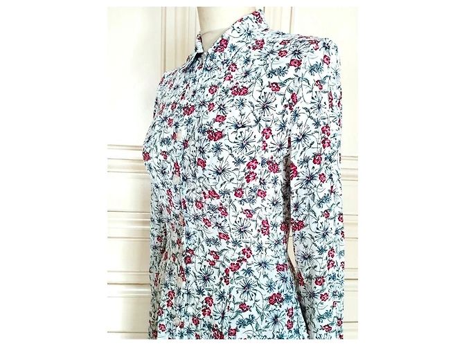 Cacharel Abito Lungo a Camicia Preppy Folk Bianco Rosso Blu - vista 15