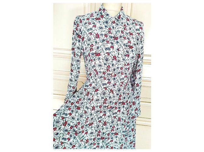 Cacharel Abito Lungo a Camicia Preppy Folk Bianco Rosso Blu - vista 17