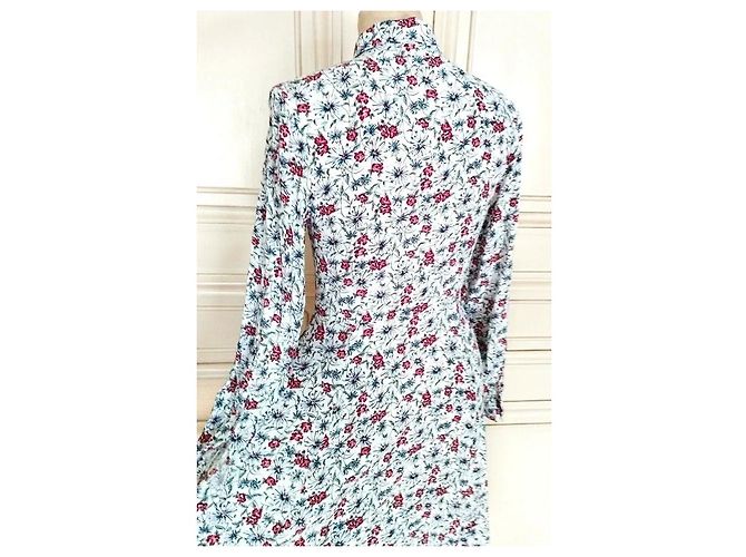 Cacharel Abito Lungo a Camicia Preppy Folk Bianco Rosso Blu - vista 18
