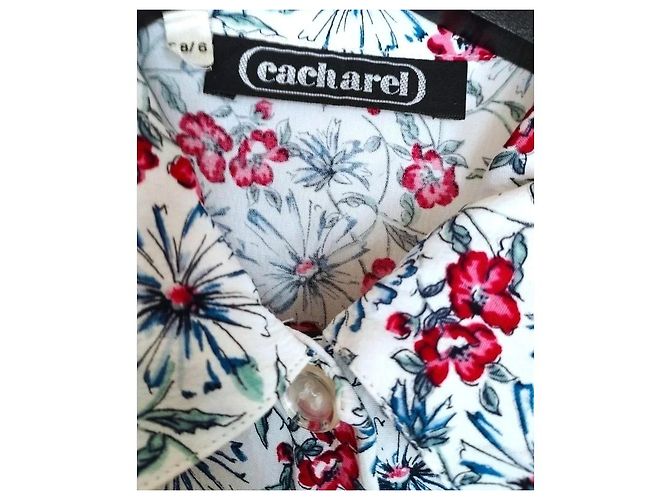 Cacharel Abito Lungo a Camicia Preppy Folk Bianco Rosso Blu - vista 4