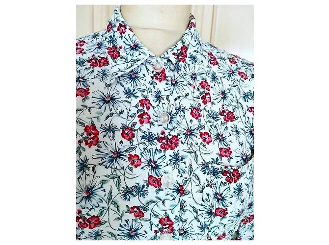 Cacharel Abito Lungo a Camicia Preppy Folk Bianco Rosso Blu - vista 5