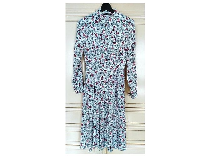 Cacharel Abito Lungo a Camicia Preppy Folk Bianco Rosso Blu - vista 6