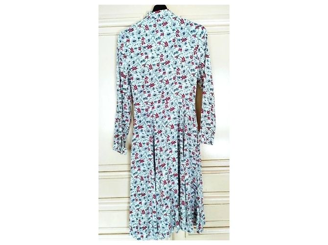 Cacharel Abito Lungo a Camicia Preppy Folk Bianco Rosso Blu - vista 9