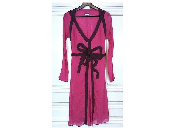 Cacharel Robe de Soirée Couture Double Voile de Soie Rose Framboise - vue 11