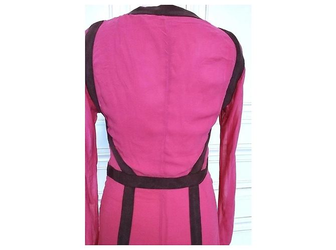 Cacharel Robe de Soirée Couture Double Voile de Soie Rose Framboise - vue 12