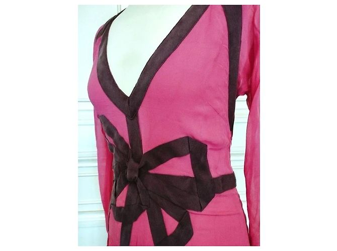 Cacharel Robe de Soirée Couture Double Voile de Soie Rose Framboise - vue 13
