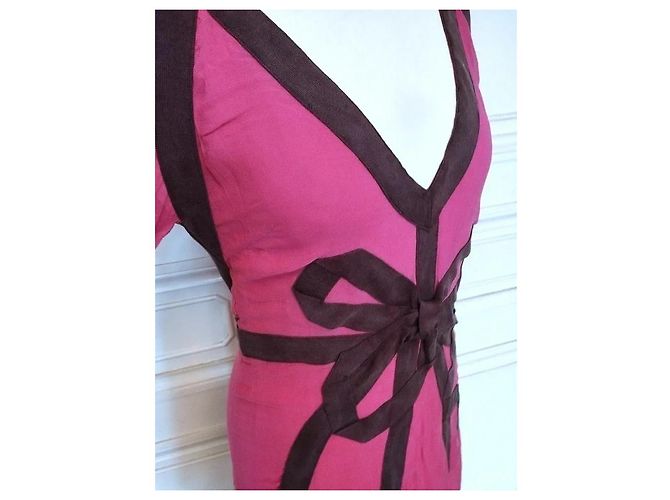 Cacharel Robe de Soirée Couture Double Voile de Soie Rose Framboise - vue 14
