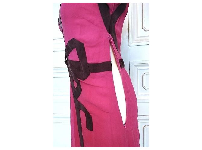 Cacharel Robe de Soirée Couture Double Voile de Soie Rose Framboise - vue 15