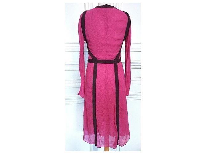 Cacharel Robe de Soirée Couture Double Voile de Soie Rose Framboise - vue 19