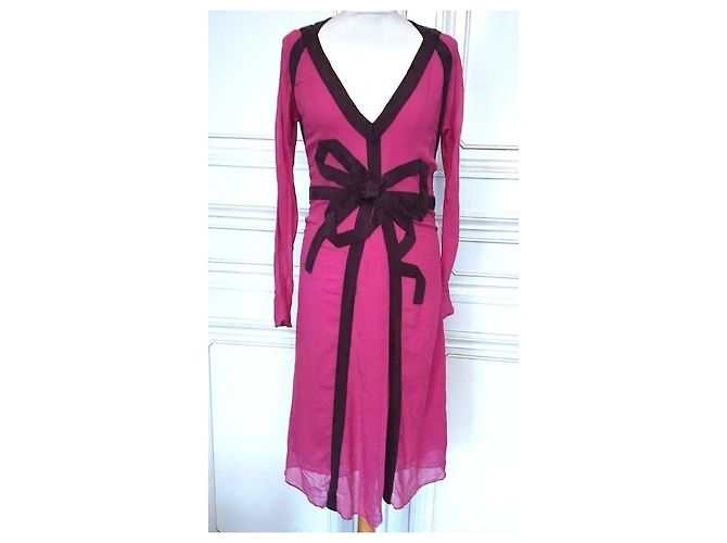 Cacharel Robe de Soirée Couture Double Voile de Soie Rose Framboise - vue 2