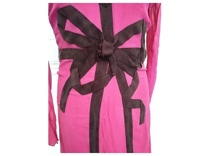 Cacharel Robe de Soirée Couture Double Voile de Soie Rose Framboise - vue 3