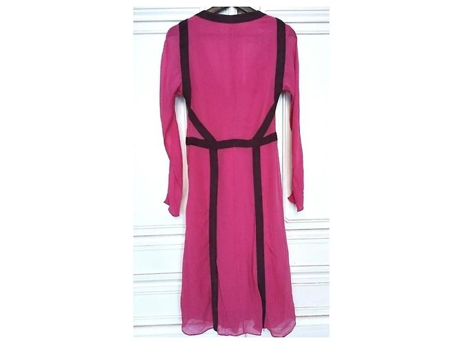 Cacharel Robe de Soirée Couture Double Voile de Soie Rose Framboise - vue 4