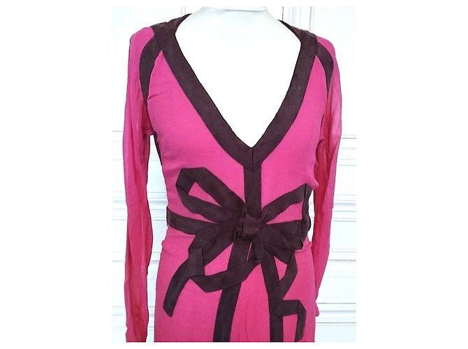 Cacharel Robe de Soirée Couture Double Voile de Soie Rose Framboise - vue 5