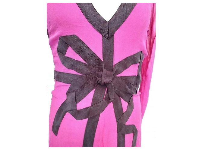 Cacharel Robe de Soirée Couture Double Voile de Soie Rose Framboise - vue 6