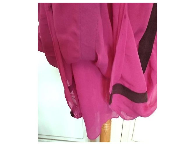 Cacharel Robe de Soirée Couture Double Voile de Soie Rose Framboise - vue 7