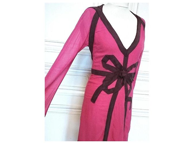 Cacharel Robe de Soirée Couture Double Voile de Soie Rose Framboise - vue 8