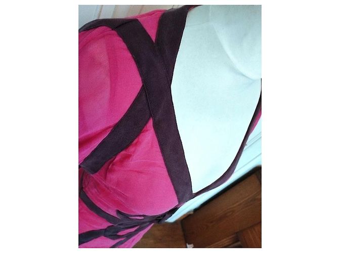 Cacharel Robe de Soirée Couture Double Voile de Soie Rose Framboise - vue 9