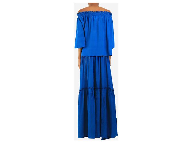 Joseph Siam blue texturiertes Off-Shoulder-Top und Maxirock-Set - size UK 8 Blau - Ansicht 2