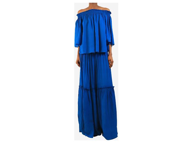 Joseph Siam blue texturiertes Off-Shoulder-Top und Maxirock-Set - size UK 8 Blau - Ansicht 3