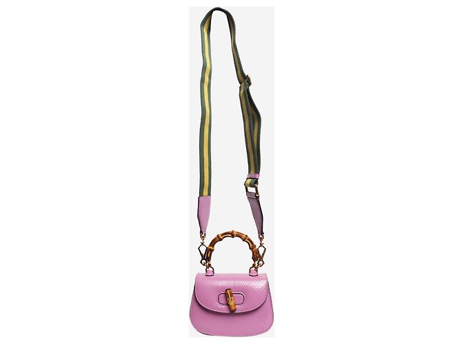 Bamboo Gucci Lederhandtasche mit violettem Bambusgriff Lila - Ansicht 2
