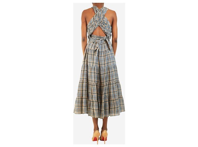 Ulla Johnson Vestido midi a cuadros azul sin mangas - size UK 6 - vista 2
