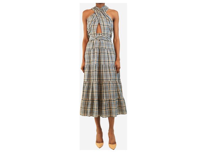 Ulla Johnson Vestido midi a cuadros azul sin mangas - size UK 6 - vista 3
