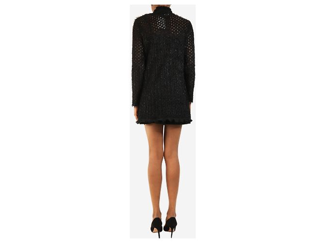 Carven Langes Langarmkleid aus schwarzem flauschigem Lurex - size UK 8 - Ansicht 2