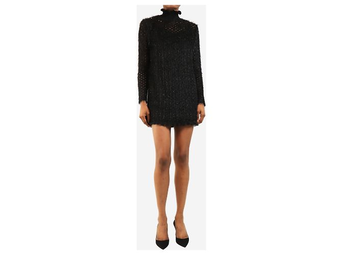 Carven Langes Langarmkleid aus schwarzem flauschigem Lurex - size UK 8 - Ansicht 3