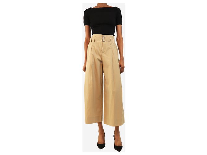 Brunello Cucinelli Pantalones de algodón con cinturón neutros - size UK 4 - vista 2