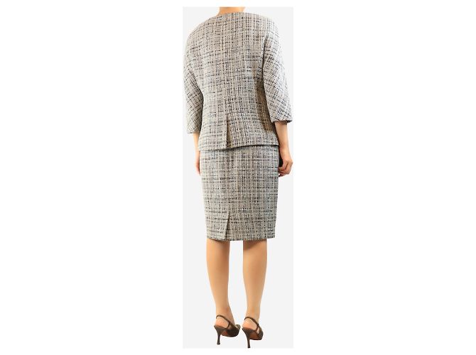 Chanel Set giacca e gonna in tweed grigio - size UK 14 - vista 2